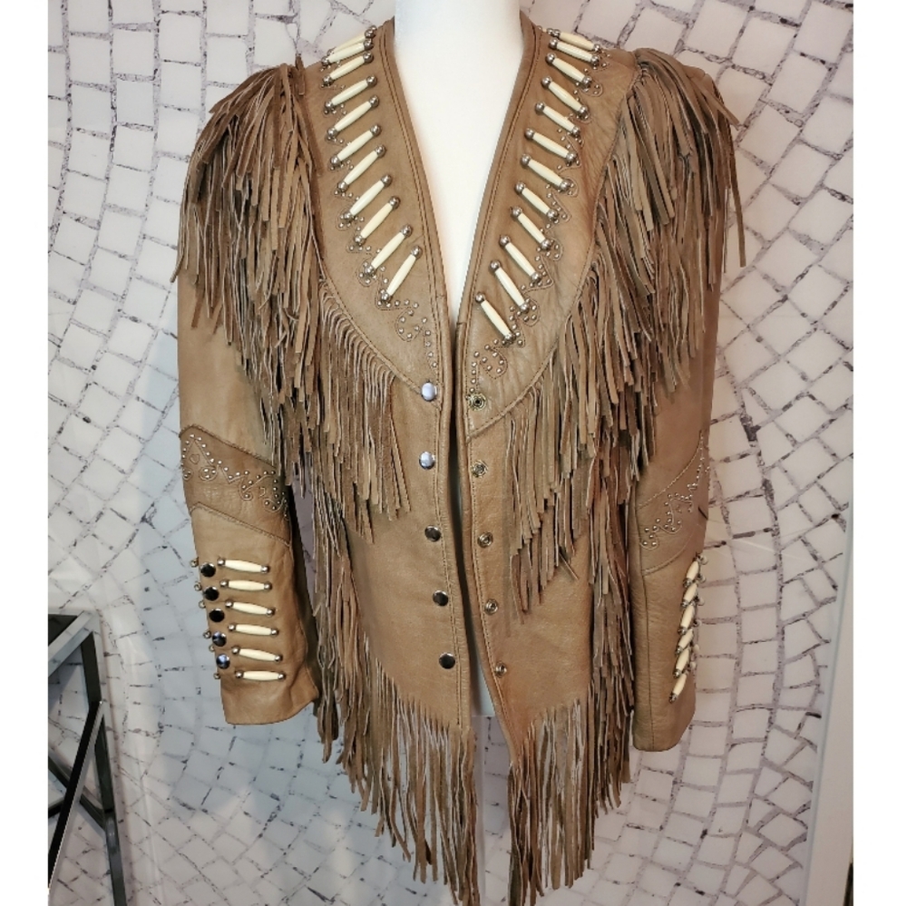 Leather Bone Fringe Jacket